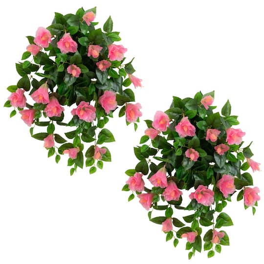 24" UV Resistant Artificial Hibiscus Hanging Plants